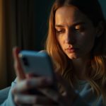 A person sits by a window in soft evening light, contemplating while holding a smartphone close to their face, highlighting privacy concerns.