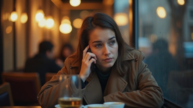A person absorbed in texting on their phone at a lively café, warm afternoon light and reflections surrounding them, illustrating privacy in digital conversations.