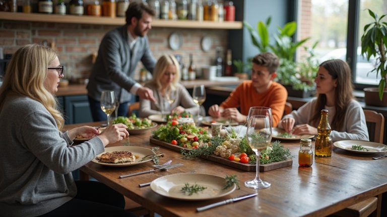 A focused adult checking their smartphone at a cluttered kitchen table in morning light, embodying the frustration and disruption of persistent spam texts.