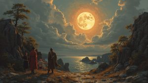 A person sitting in a lively coffee shop engrossed in their phone, with warm natural and teal light illuminating their face and a vibrant, blurred background.