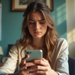 Young professional at home office focused on scheduling a text reminder on their smartphone, with a blurred calendar and cozy, sunlit decor.