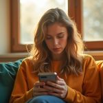 Young adult focusing on their smartphone in a sunlit living room, discovering an easy way to stop unwanted texts.