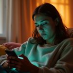 A young adult, looking concerned, reviews messages on a smartphone in a warmly lit living room, emphasizing the importance of not losing important conversations.